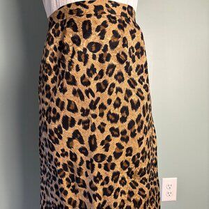 Leopard satin pin up tailored midi skirt